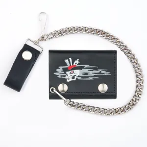 TC304CC-178 Tri-Fold Wallet w/ Chain- Top Hat Skull