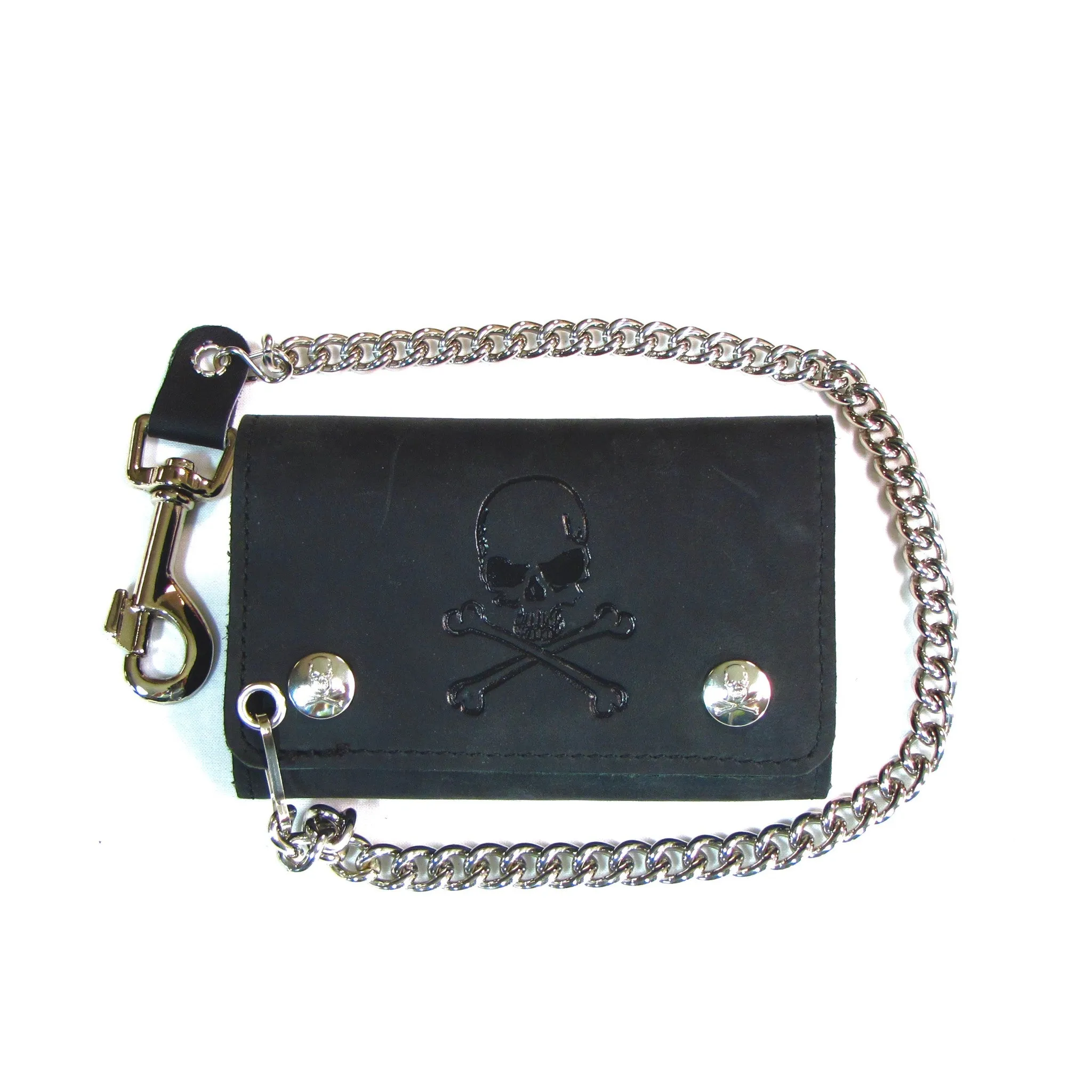 TC326  Mid-Size Tri-Fold Wallet w/ Chain- Skull & Crossbones