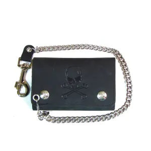 TC326  Mid-Size Tri-Fold Wallet w/ Chain- Skull & Crossbones