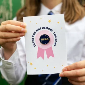 Teacher Hero Award Pin Badge Card