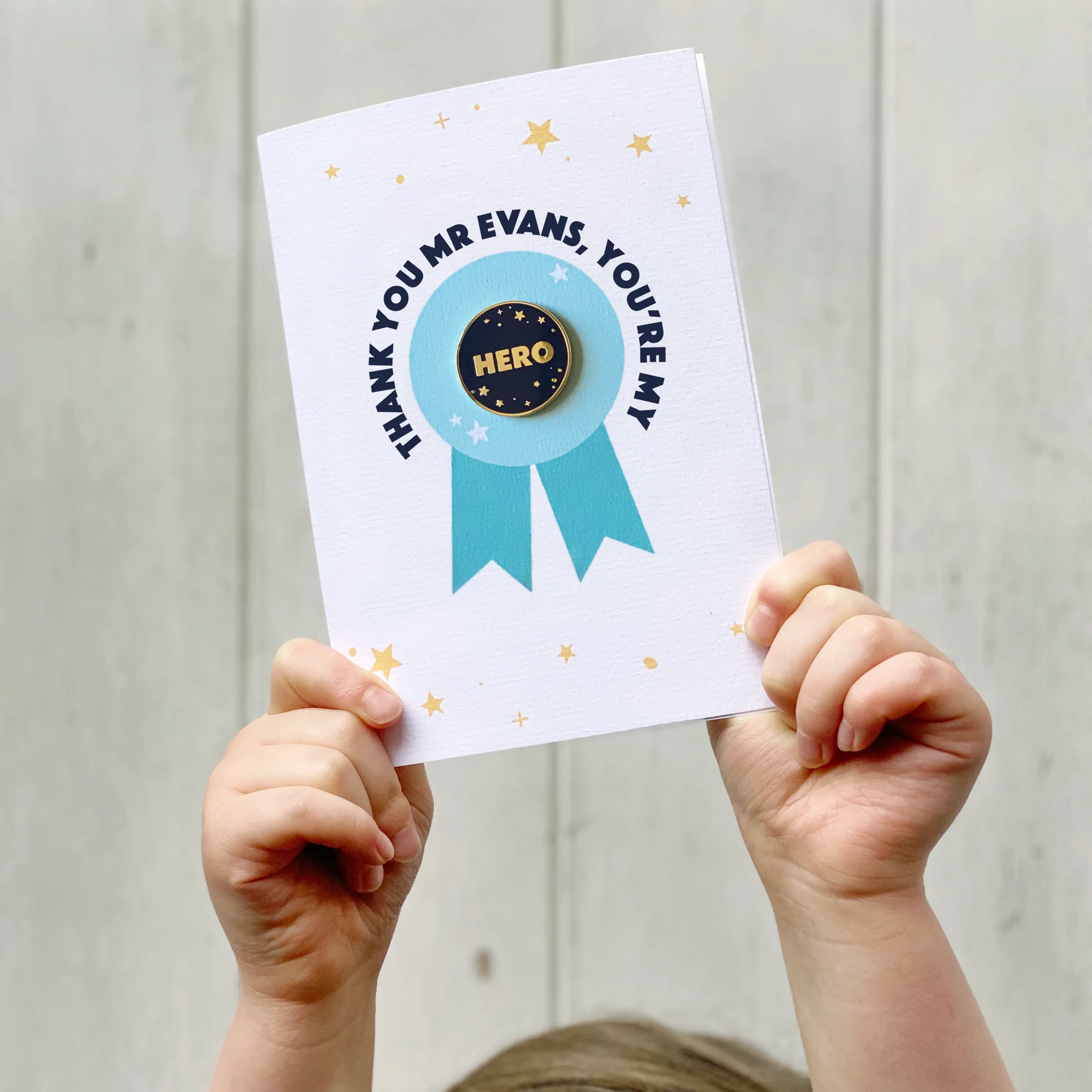 Teacher Hero Award Pin Badge Card