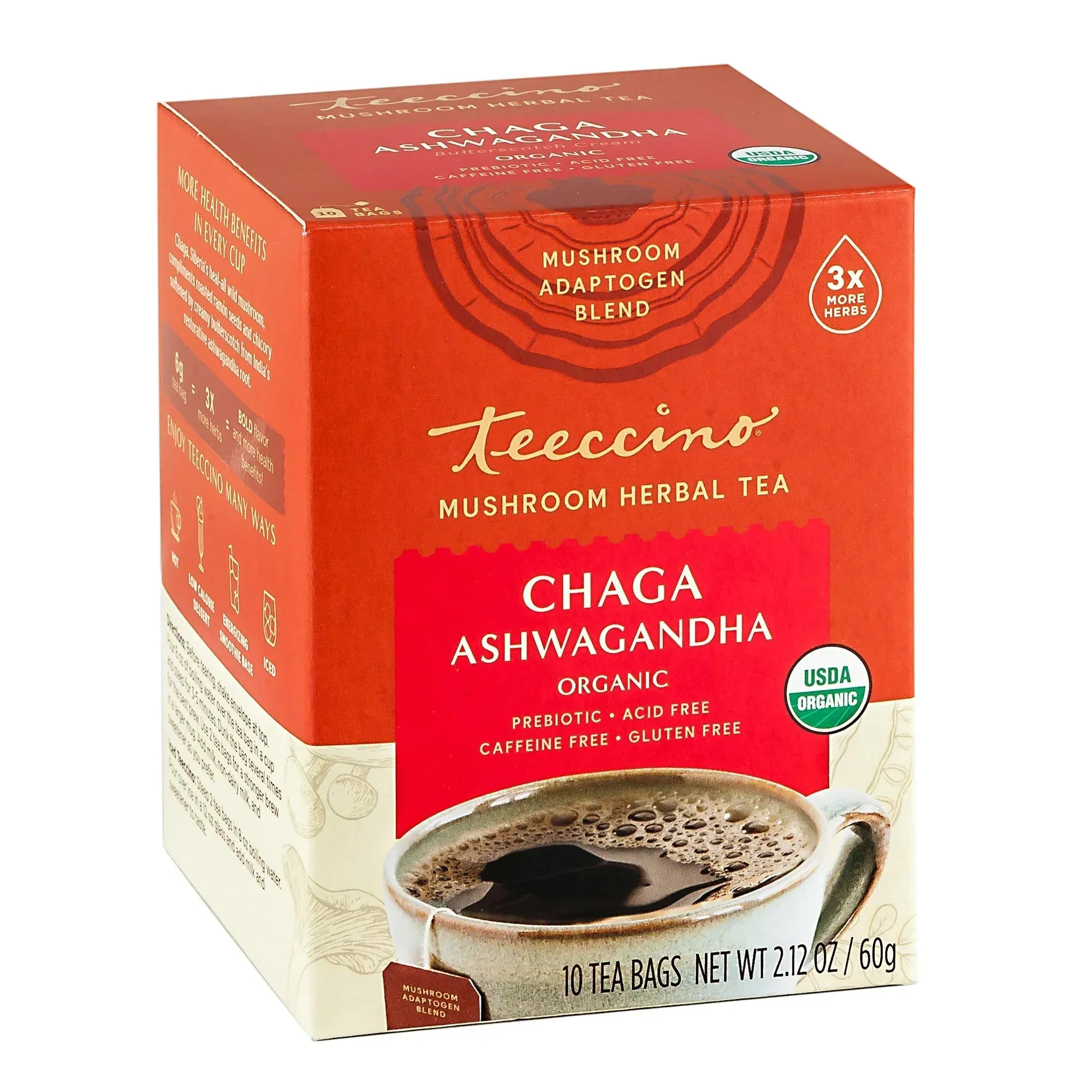Teeccino Chaga Ashwagandha Butterscotch Cream Mushroom Herbal Tea