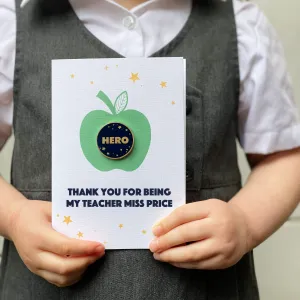 Thank You Teacher Hero Pin Badge Card