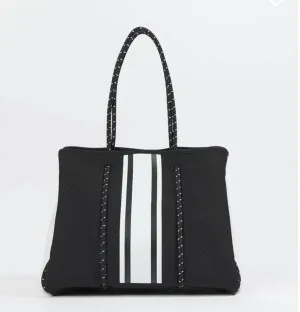 The Ella Tote Black With White Stripes