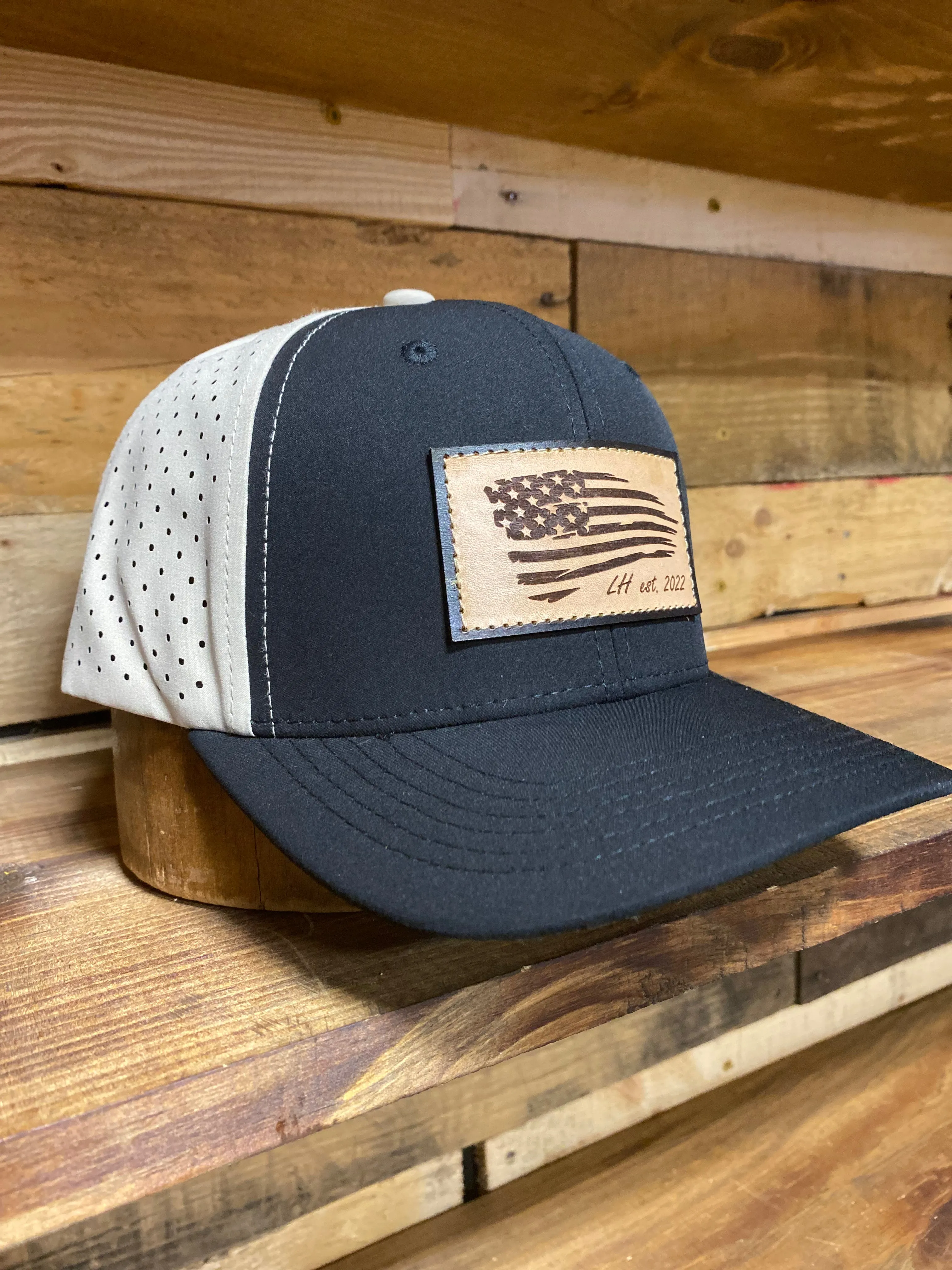 The Leather Head Hat Co American flag patch hydro khaki mesh Snapback hat cap