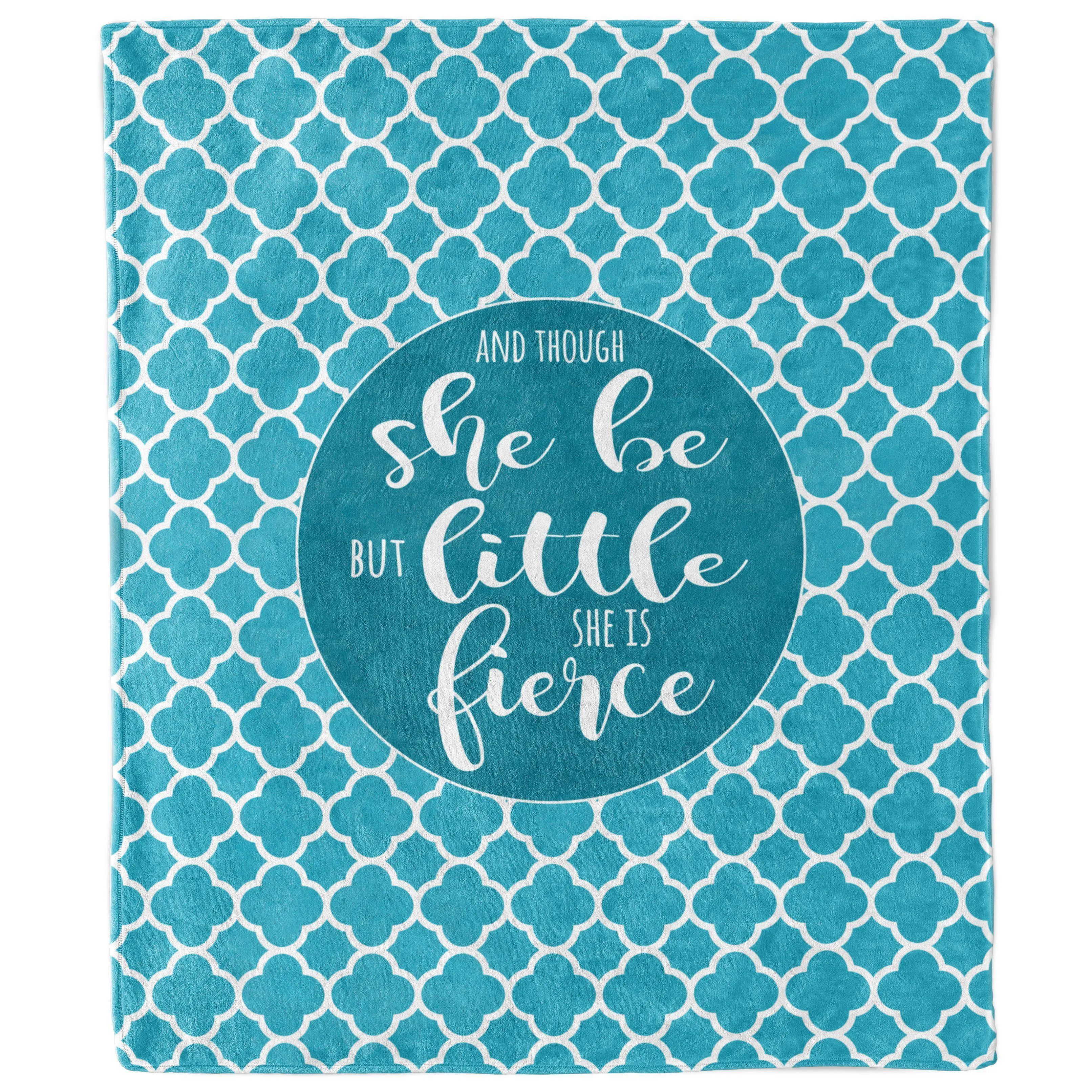 Though She Be But Little Teal Quatrefoil Blanket