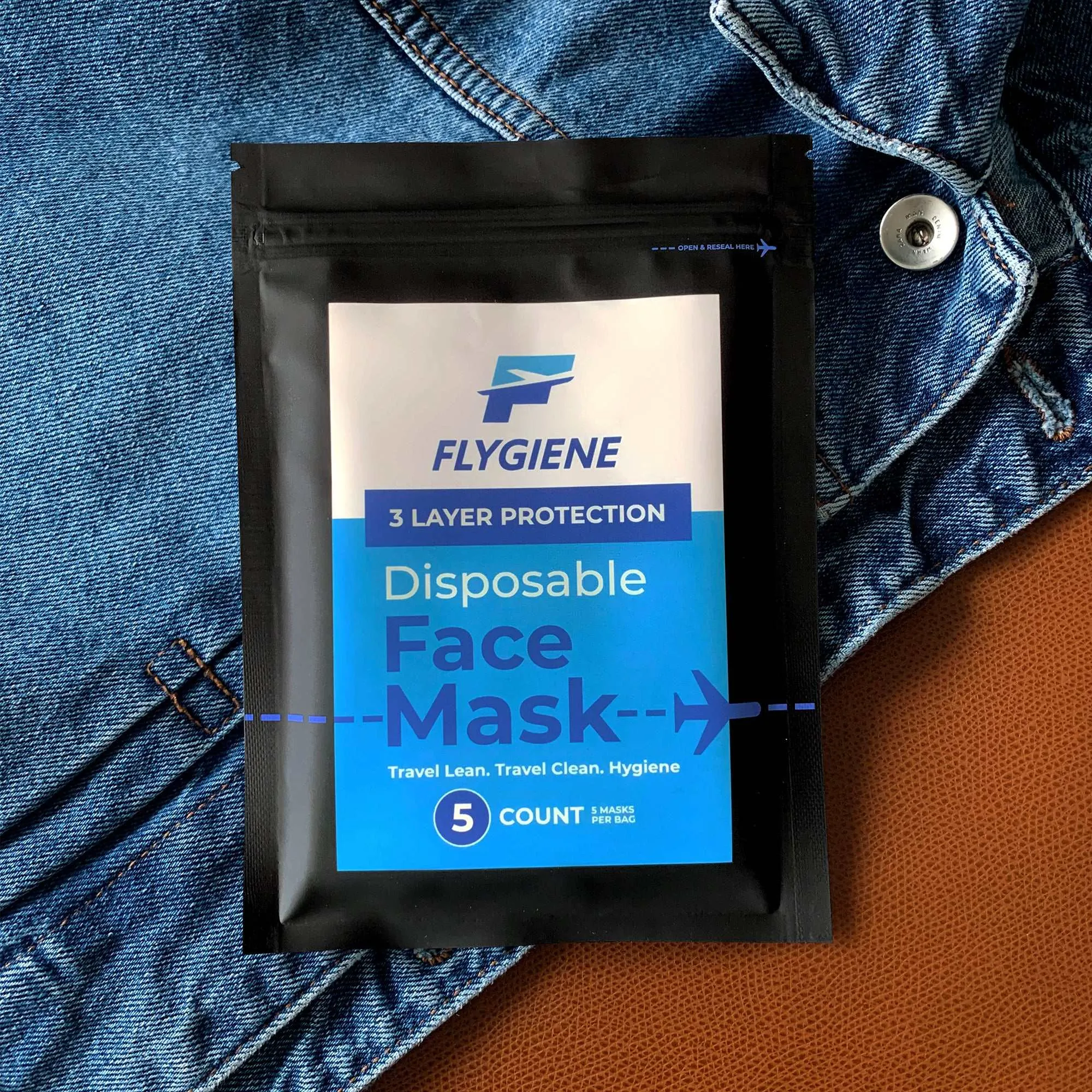 Travel Face Mask | Disposable | 10 Count (2 Packs of 5) | Black