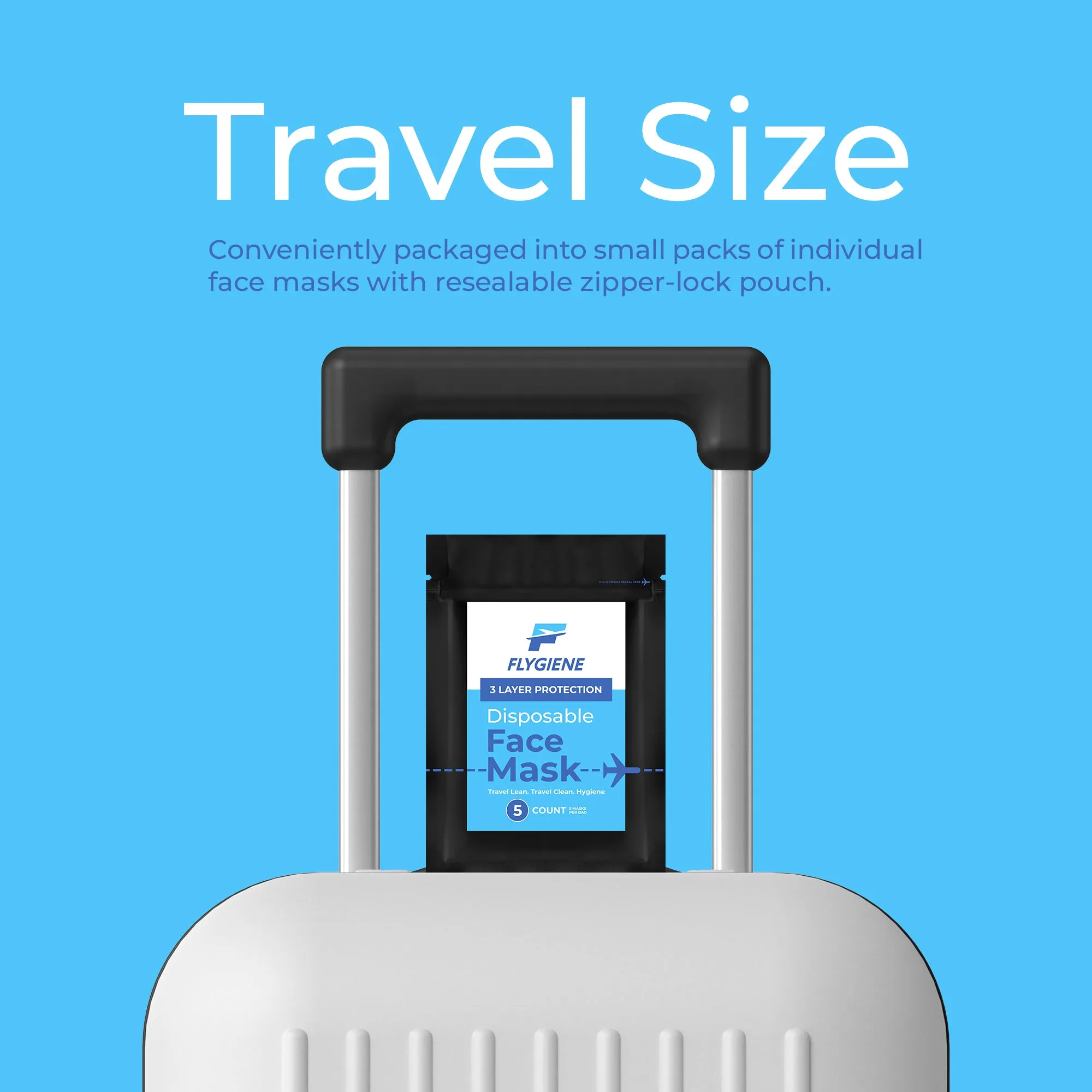 Travel Face Mask | Disposable | 25 Count (5 Packs of 5) | Black