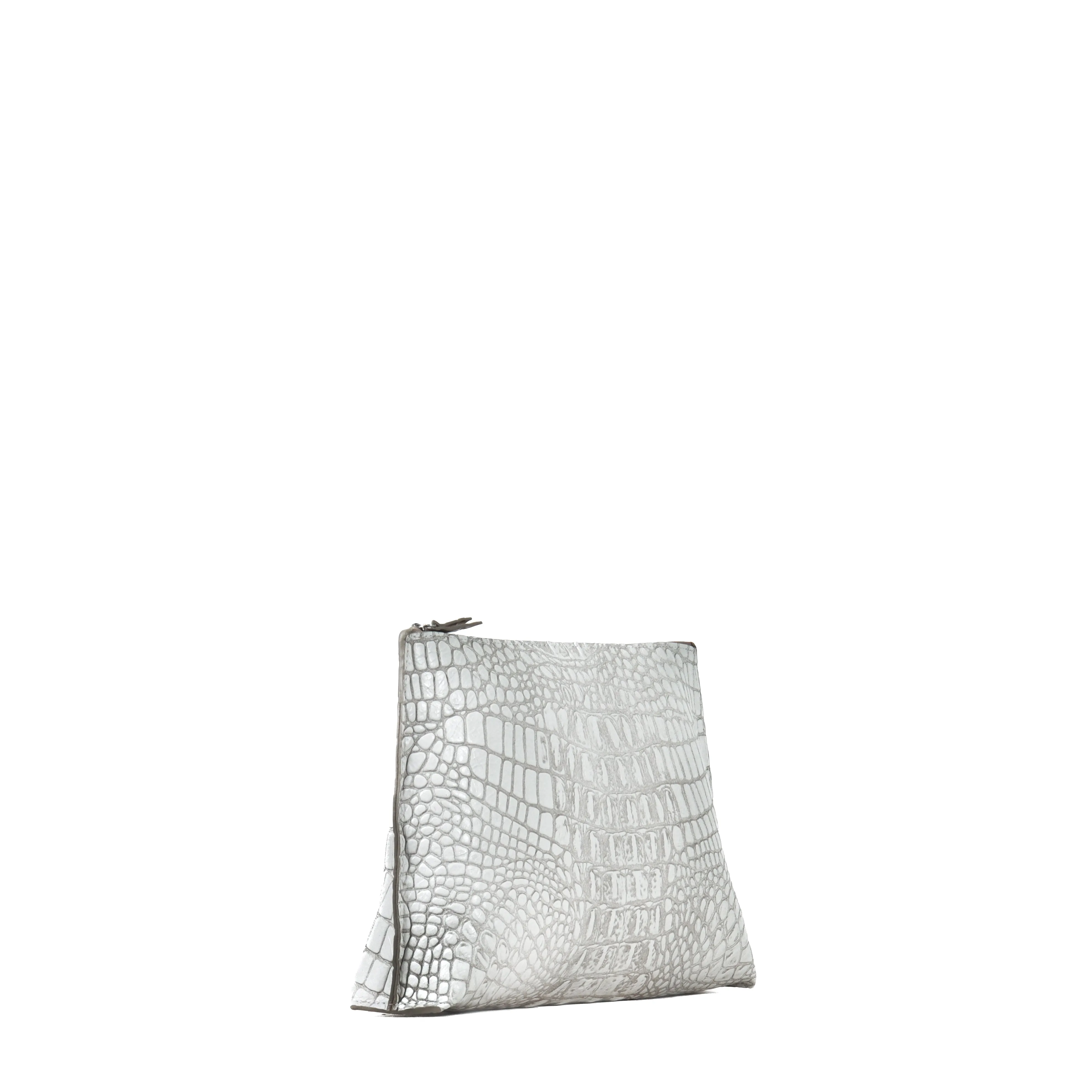TRAVEL POUCH WHITE MIST EMBOSSED CROC