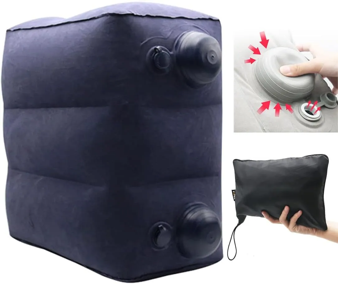 Travelest Inflatable Portable Travel Foot Leg Rest Pillow with Built-in air Pump for Travel - Navy