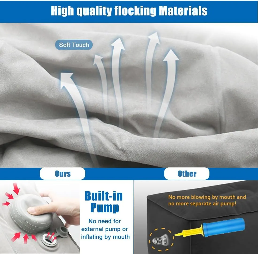 Travelest Inflatable Portable Travel Foot Leg Rest Pillow with Built-in air Pump for Travel - Navy