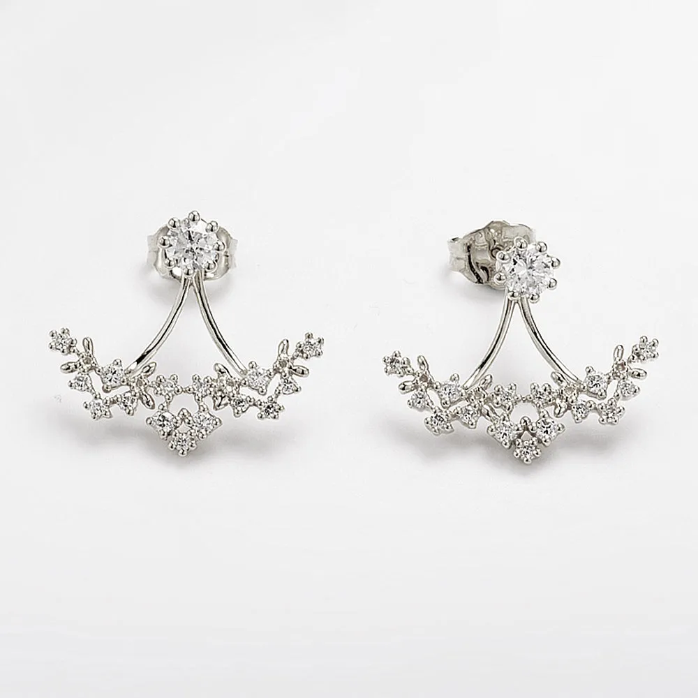 Two-Way Wear Diamond Flower Ear Jacket Earrings