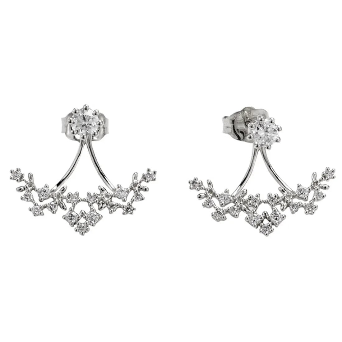 Two-Way Wear Diamond Flower Ear Jacket Earrings