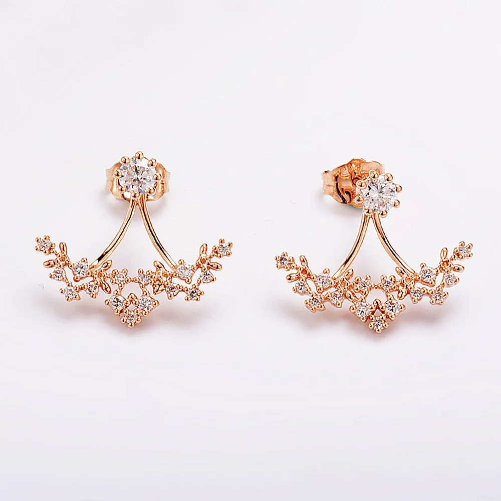 Two-Way Wear Diamond Flower Ear Jacket Earrings