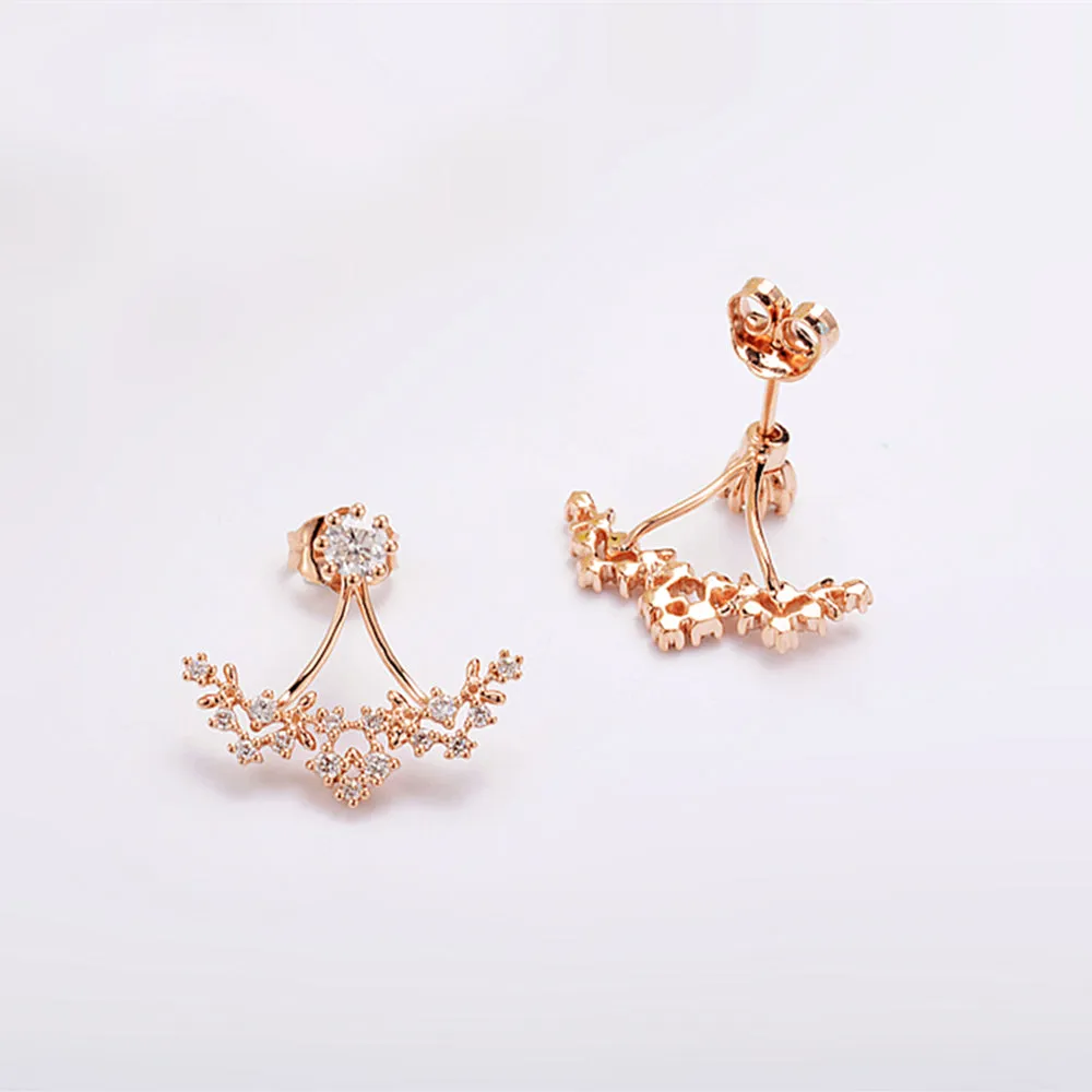 Two-Way Wear Diamond Flower Ear Jacket Earrings