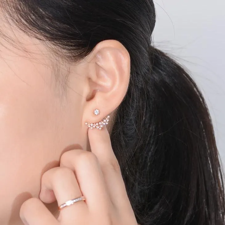 Two-Way Wear Diamond Flower Ear Jacket Earrings