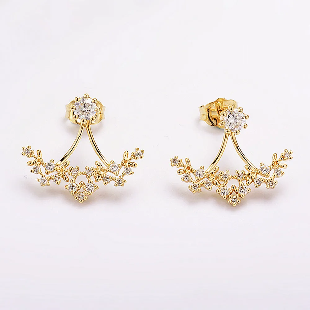 Two-Way Wear Diamond Flower Ear Jacket Earrings