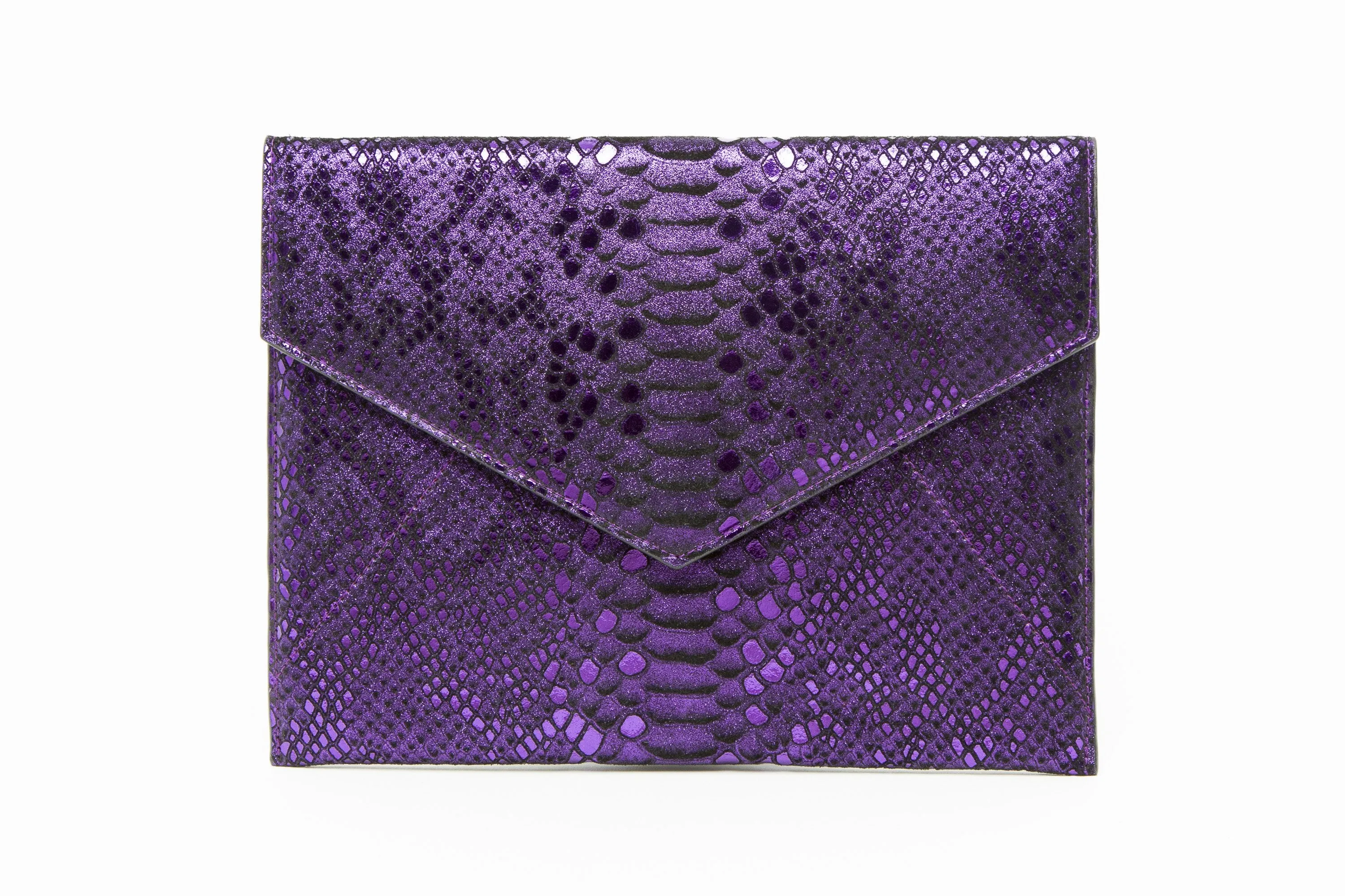 Vesper Envelope Clutch/Amethyst Metallic Snakeskin Embossed
