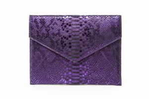 Vesper Envelope Clutch/Amethyst Metallic Snakeskin Embossed