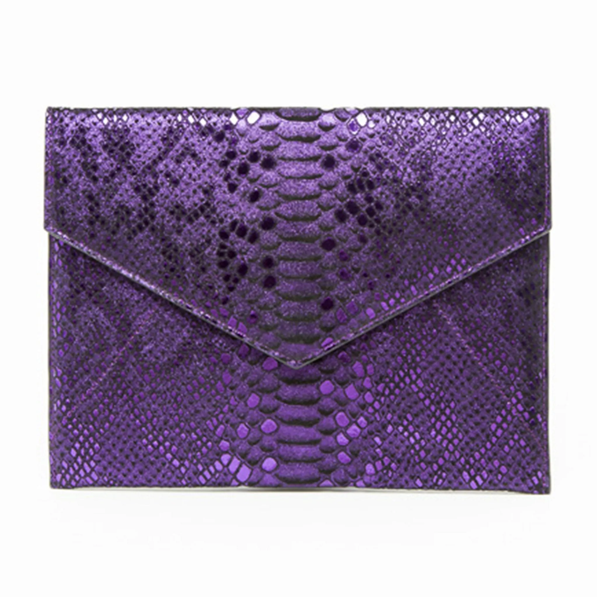 Vesper Envelope Clutch/Amethyst Metallic Snakeskin Embossed
