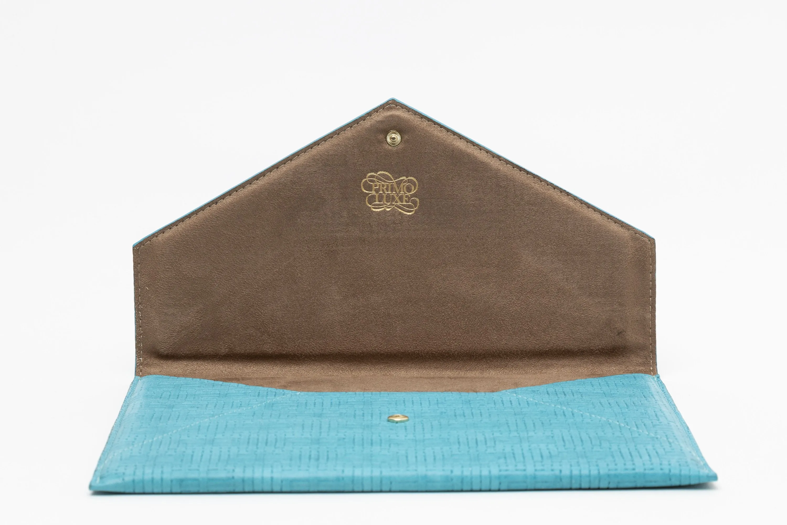 Vesper Leather Envelope Clutch/Turquoise Basketweave