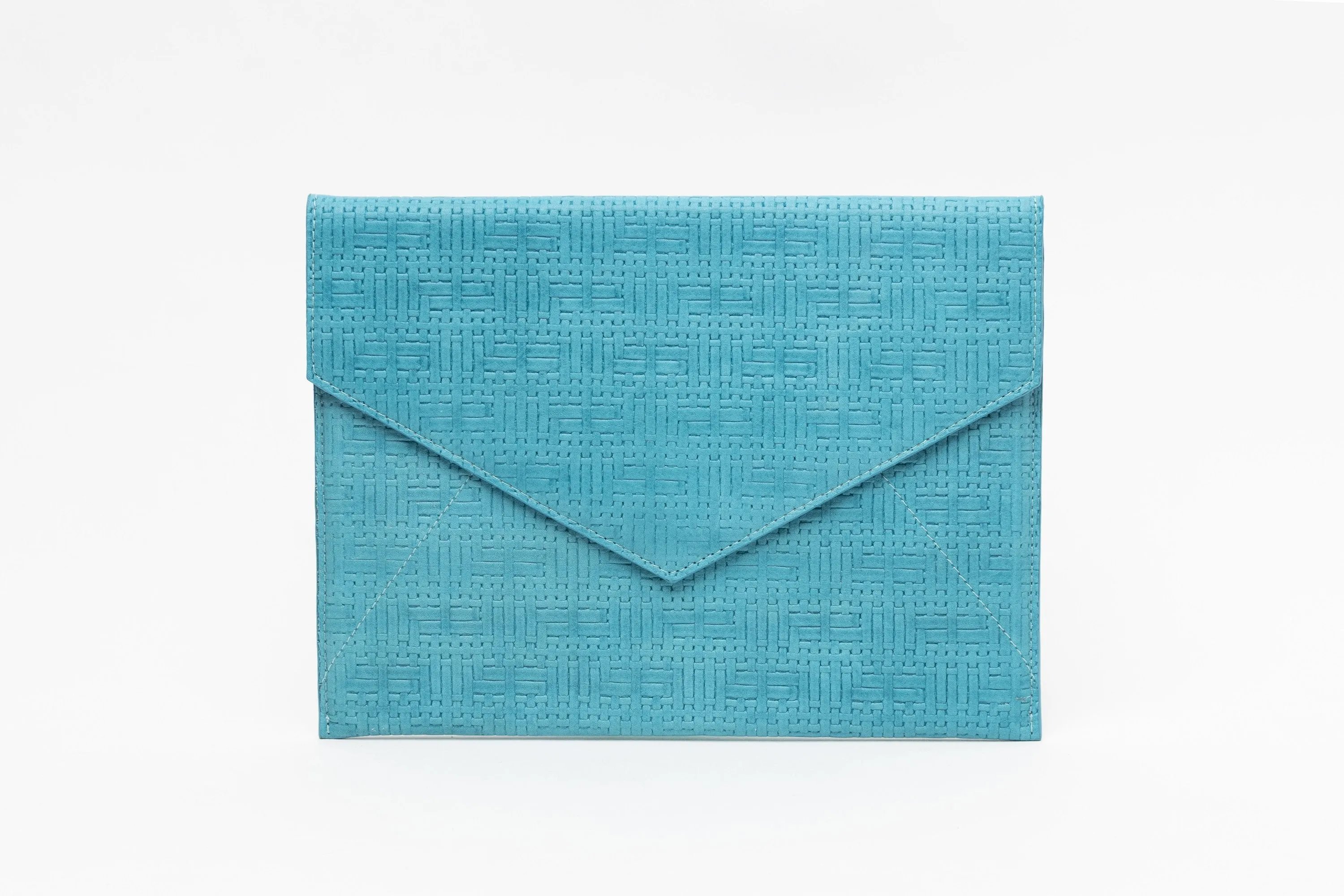Vesper Leather Envelope Clutch/Turquoise Basketweave