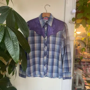 Vintage 70s / 80s Tem Tex Plaid Pearl Snap Blouse //  (HT2419)