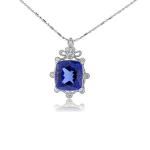 Vintage Inspired Cushion Cut Tanzanite & Diamond Pendant