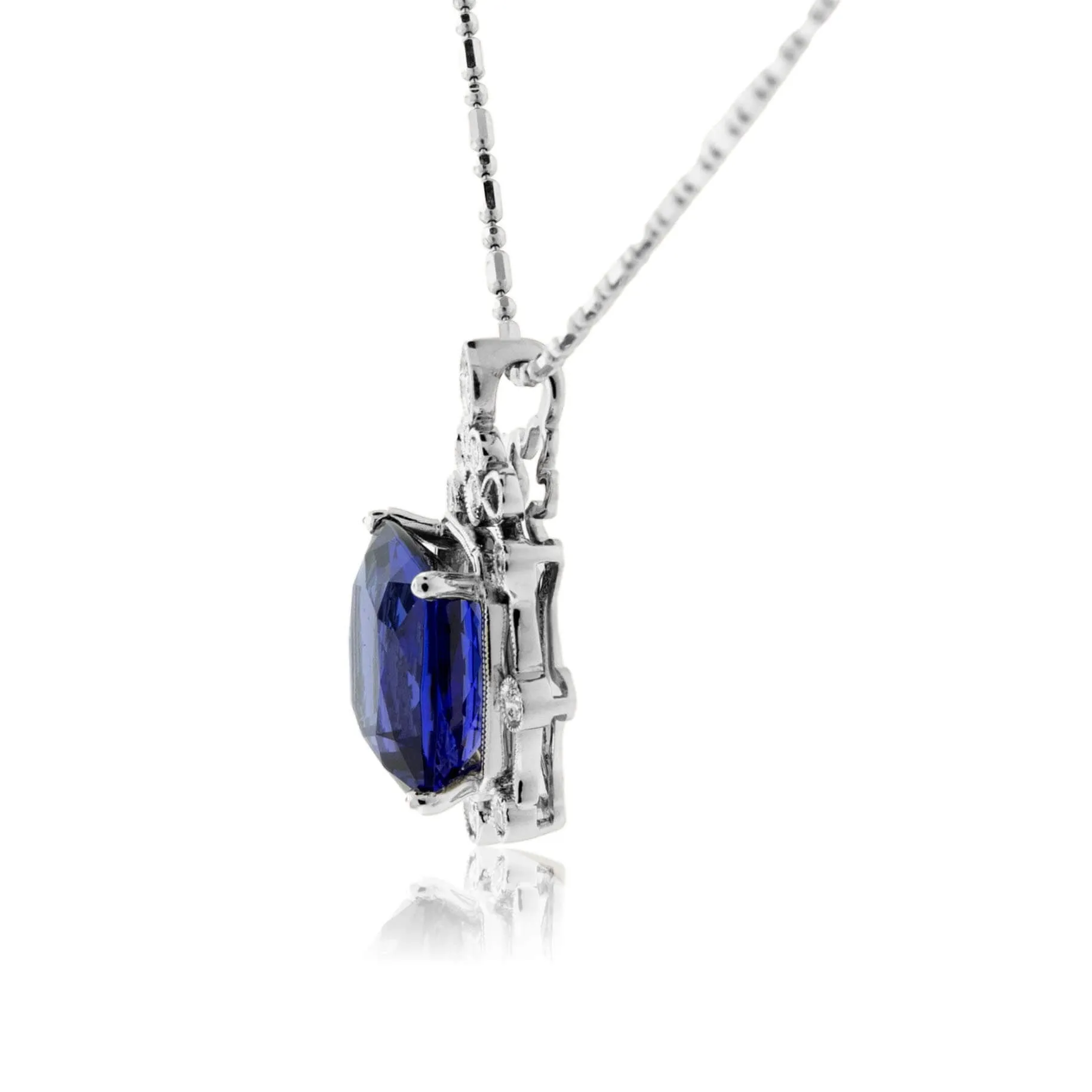 Vintage Inspired Cushion Cut Tanzanite & Diamond Pendant