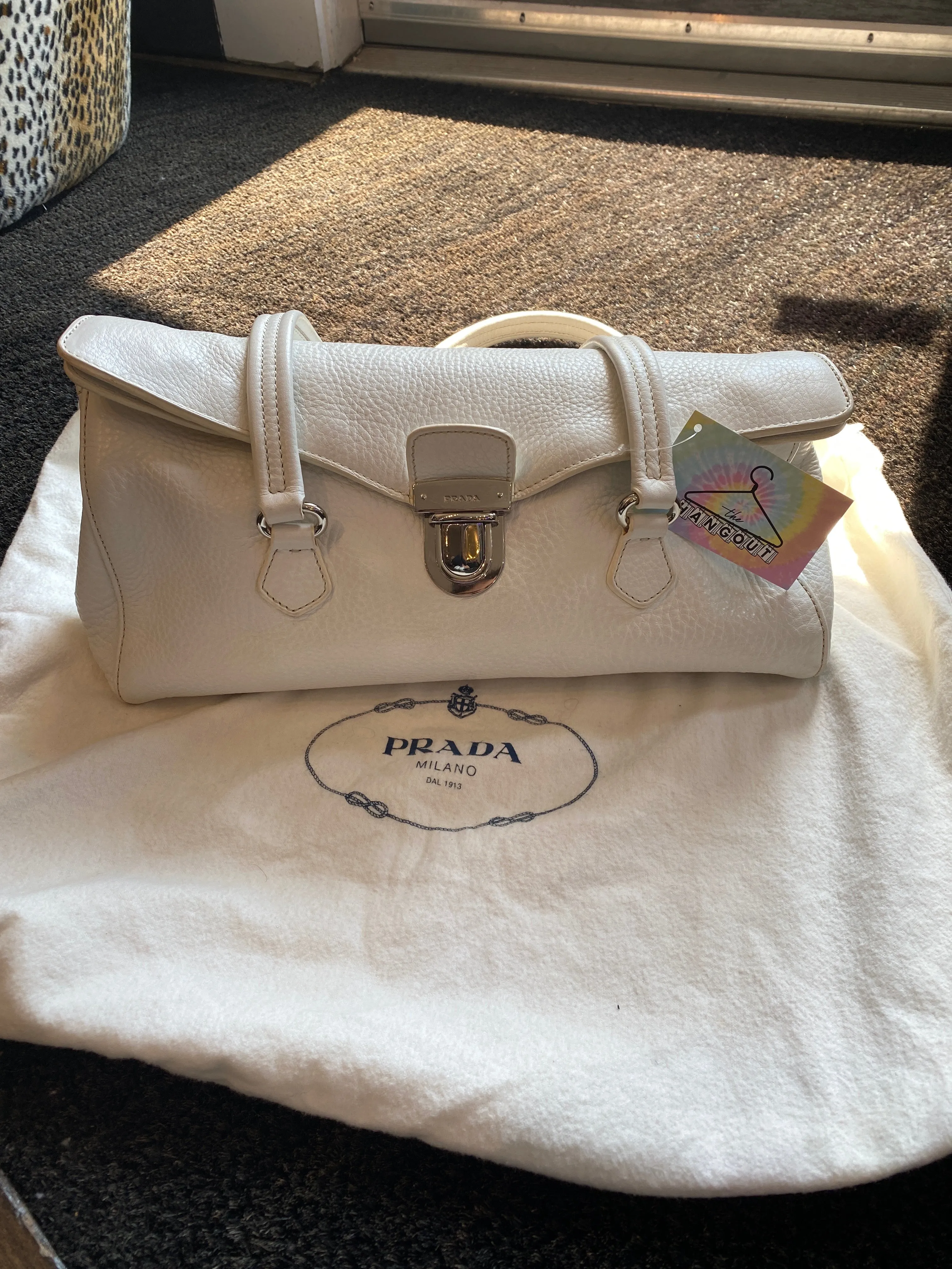 Vintage: PRADA White Leather Oblong Top Handle Bag