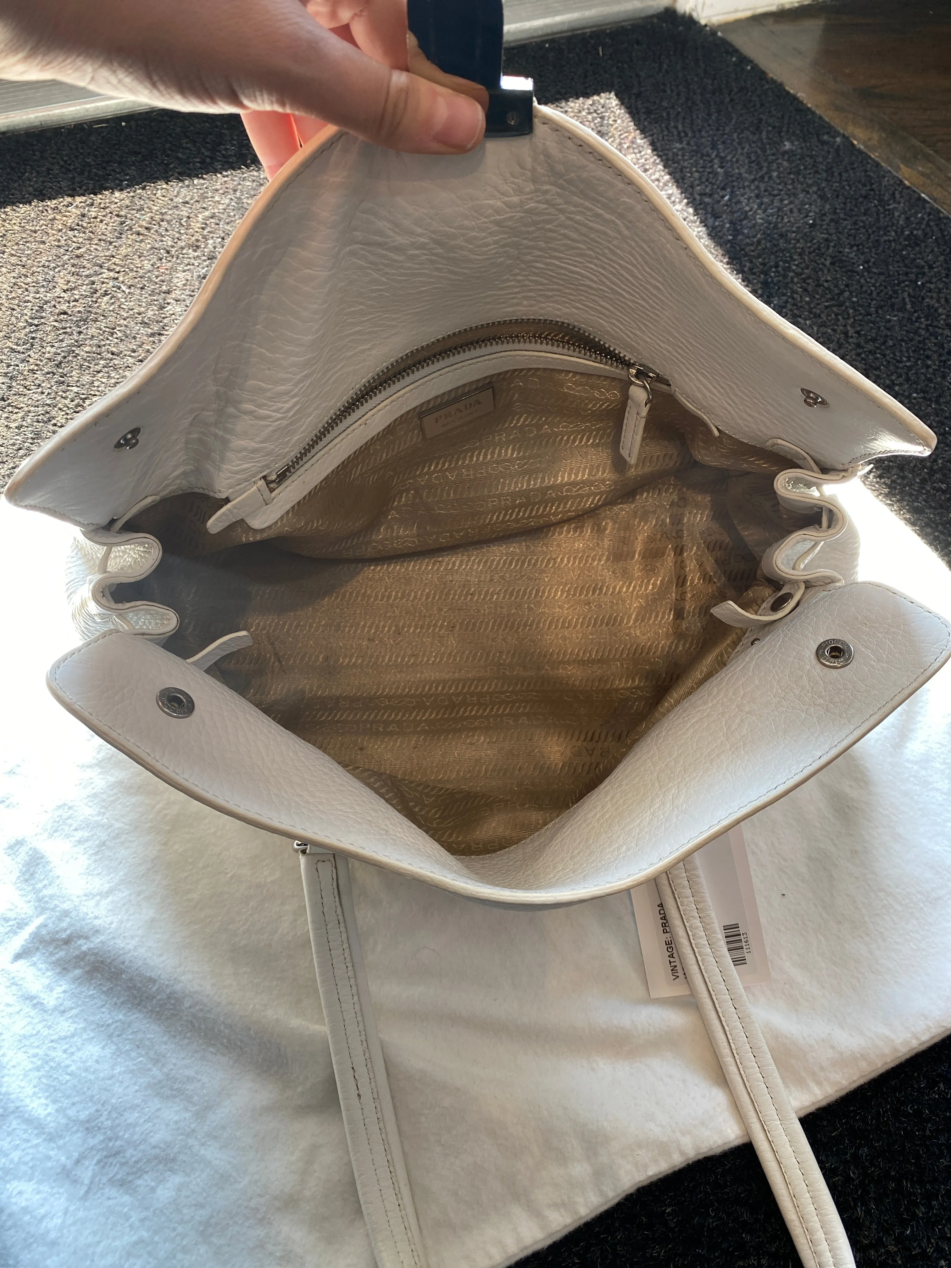 Vintage: PRADA White Leather Oblong Top Handle Bag
