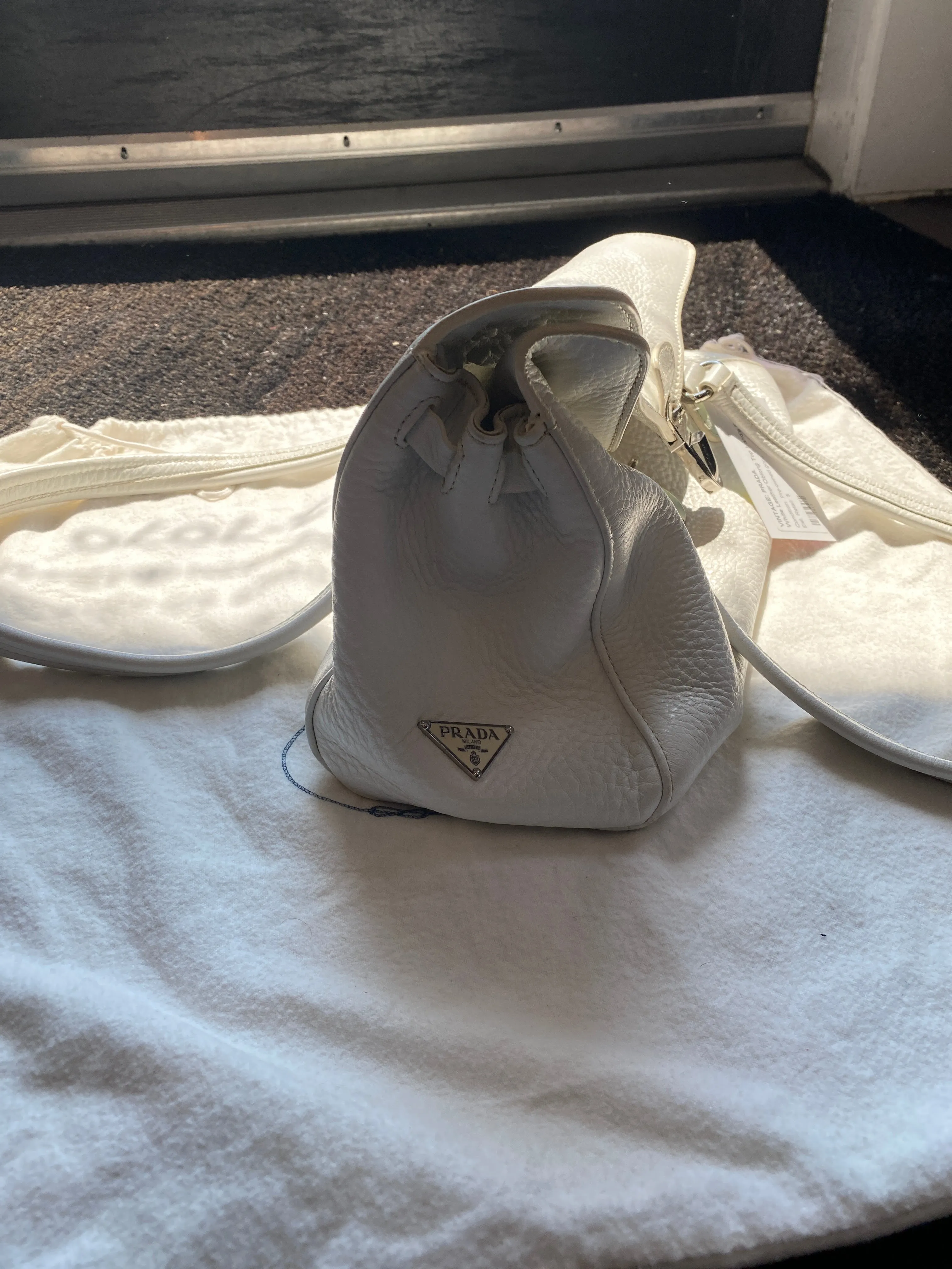 Vintage: PRADA White Leather Oblong Top Handle Bag