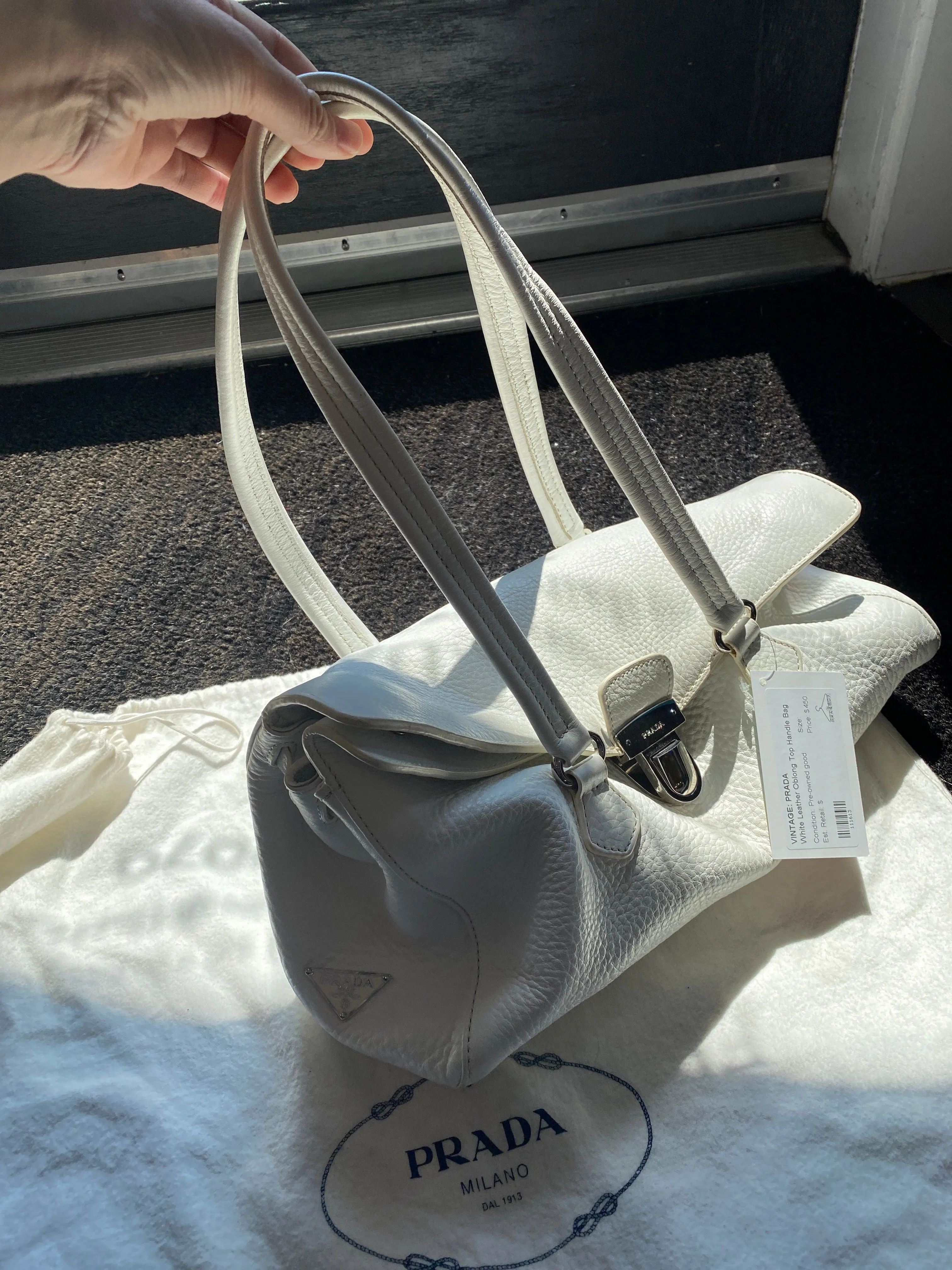 Vintage: PRADA White Leather Oblong Top Handle Bag
