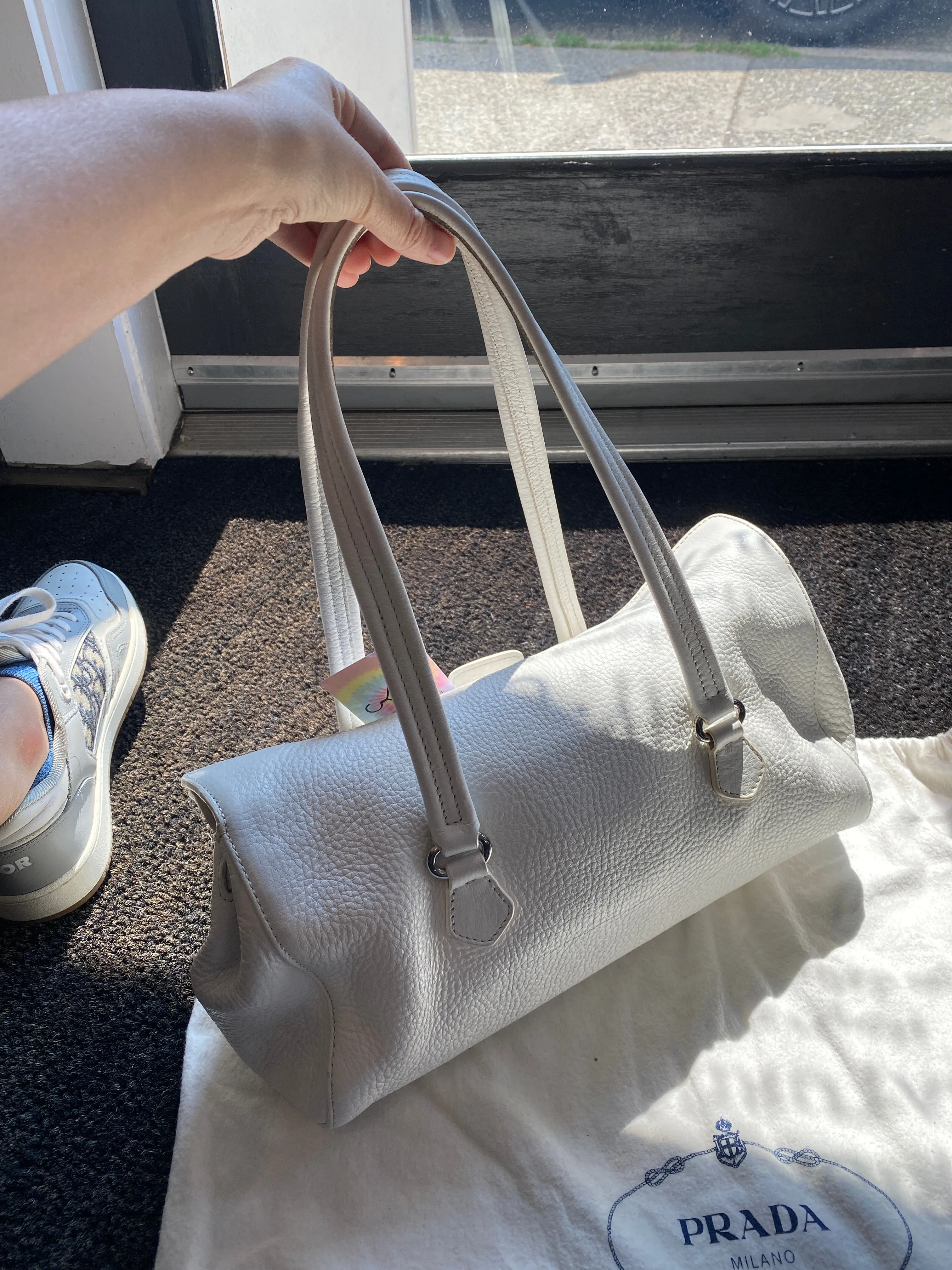 Vintage: PRADA White Leather Oblong Top Handle Bag