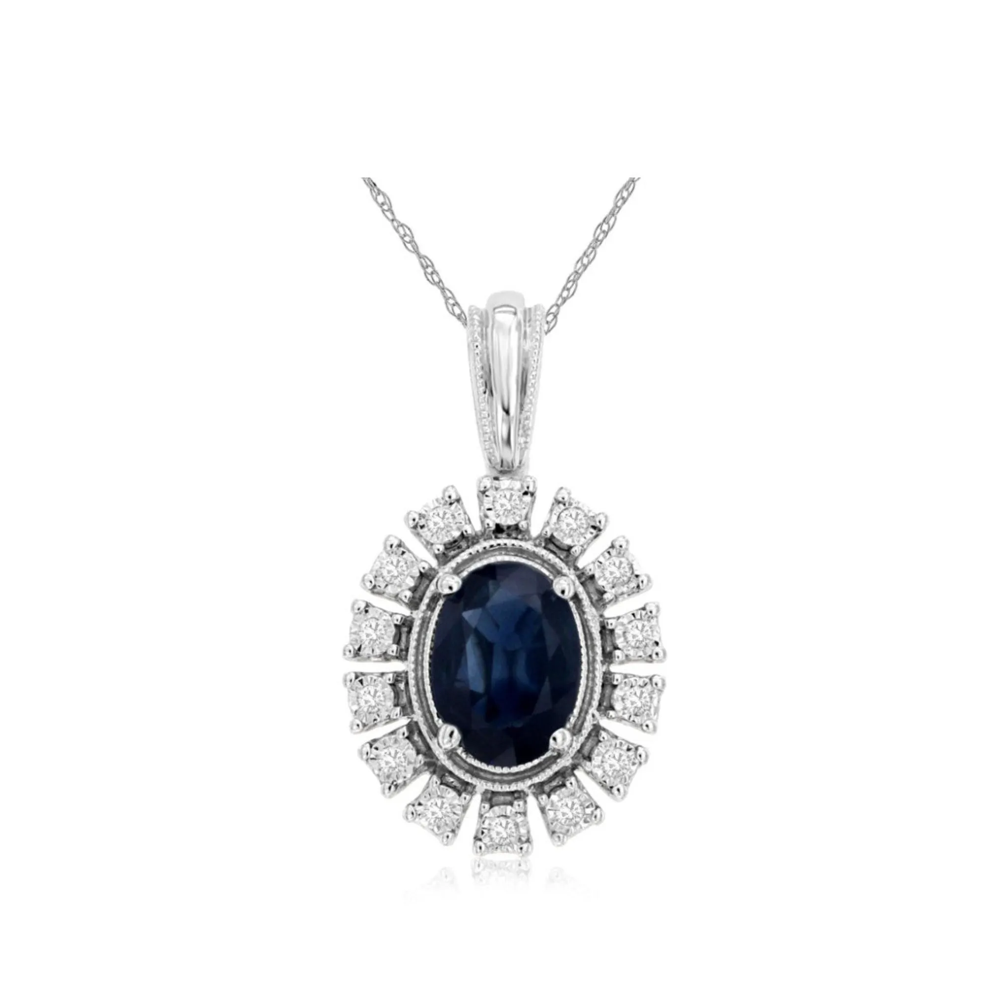 Vintage Style Oval Sapphire and Diamond Halo Pendant