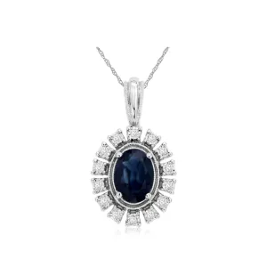 Vintage Style Oval Sapphire and Diamond Halo Pendant