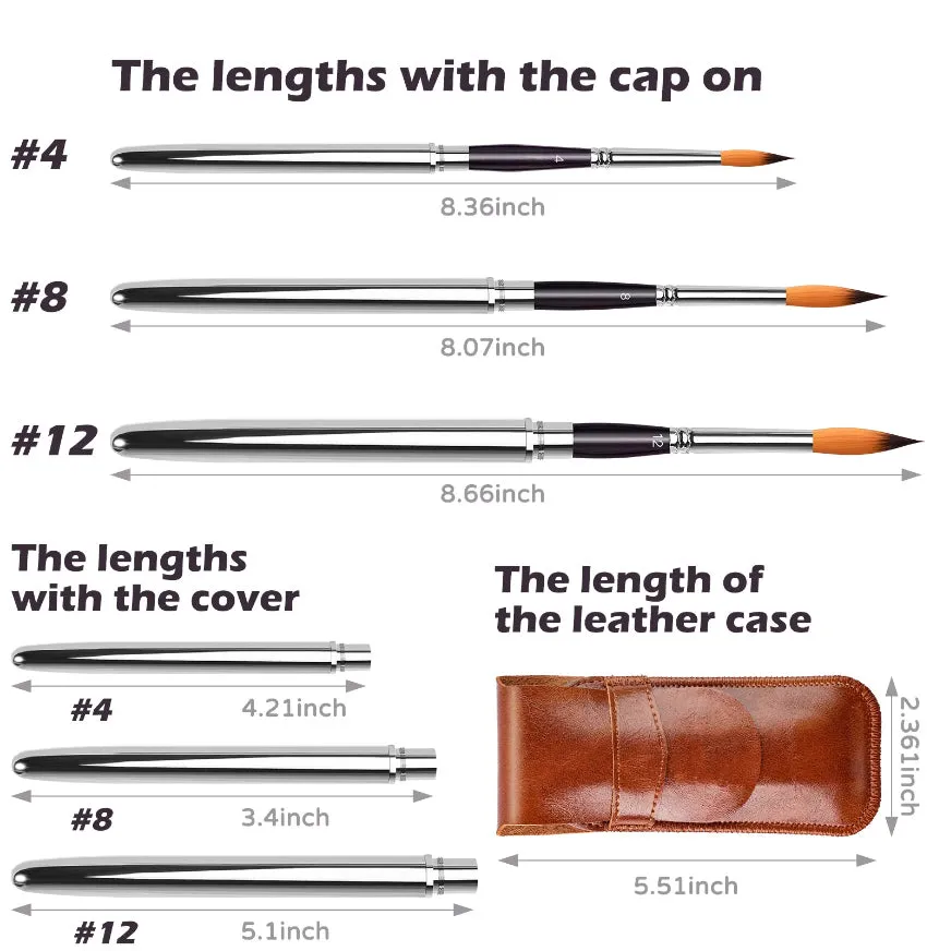 Watercolour Brush Travel Kit | 3 Different Size Brushes | Wallet to store brushes in