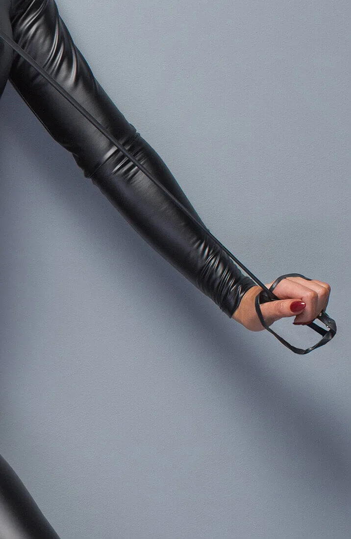 Wet look catsuit with leash - Two Way