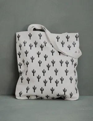White Saguaro Canvas Tote Bag, College Student Gift, Mother's Day Gift, Christmas Gift