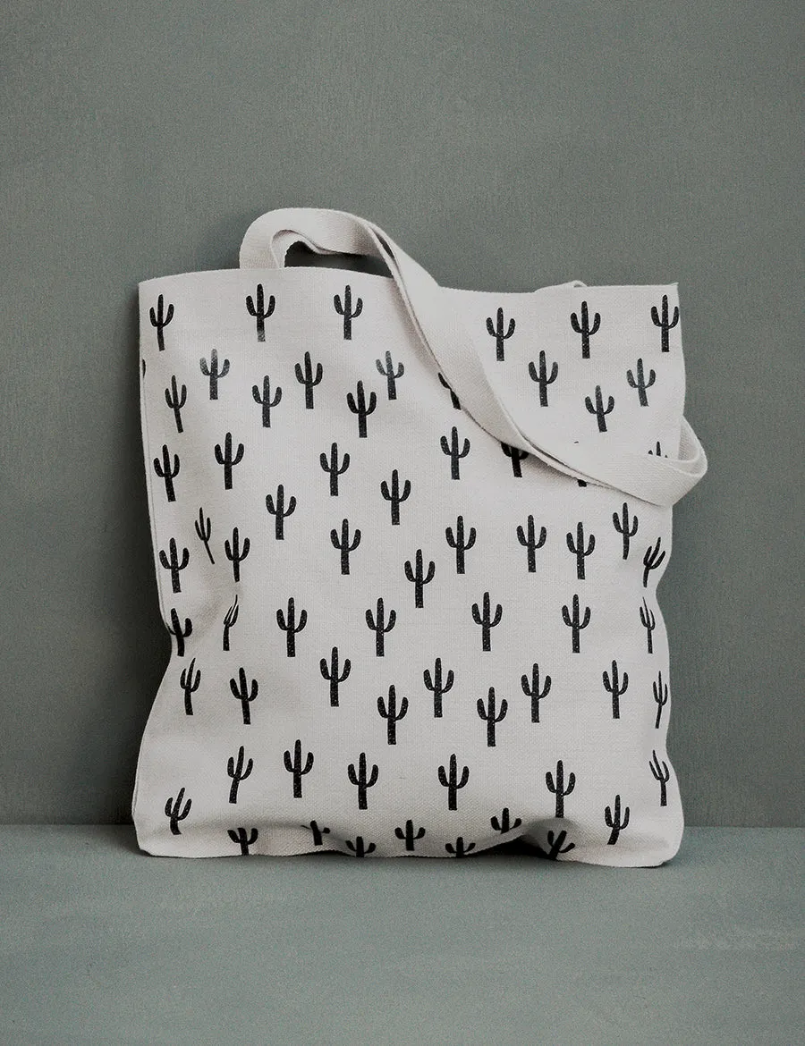 White Saguaro Canvas Tote Bag, College Student Gift, Mother's Day Gift, Christmas Gift