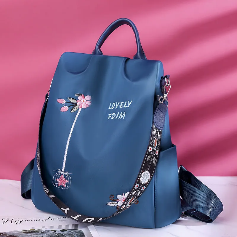 Women's Ethnic Style Embroidered Waterproof Oxford Cloth Temperament Backpacks