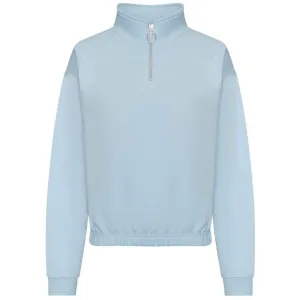 Women's Half Zip Cropped Sweatshirt - Light Blue