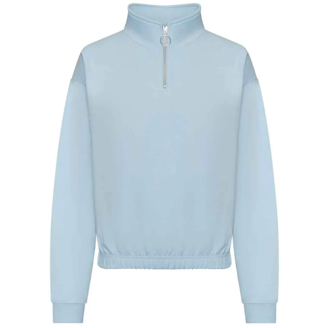 Women's Half Zip Cropped Sweatshirt - Light Blue