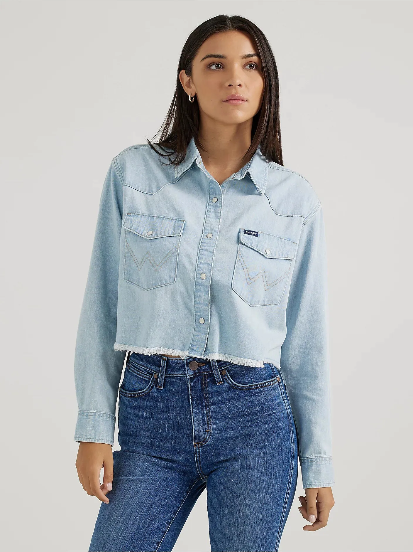 Women's Wrangler Cut-Off Denim Boyfriend Snap Shirt