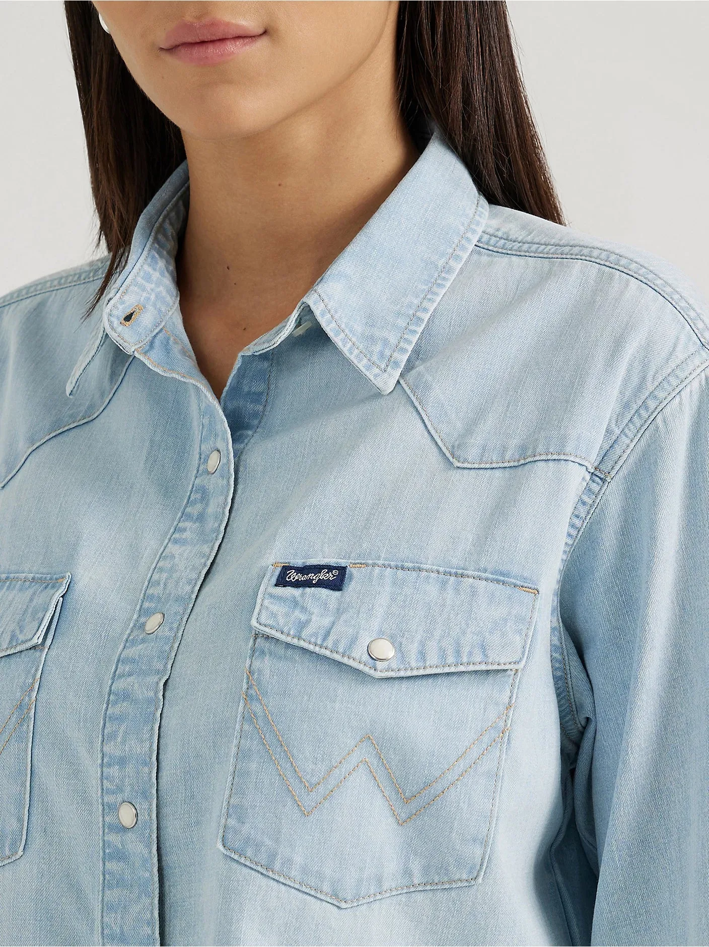 Women's Wrangler Cut-Off Denim Boyfriend Snap Shirt