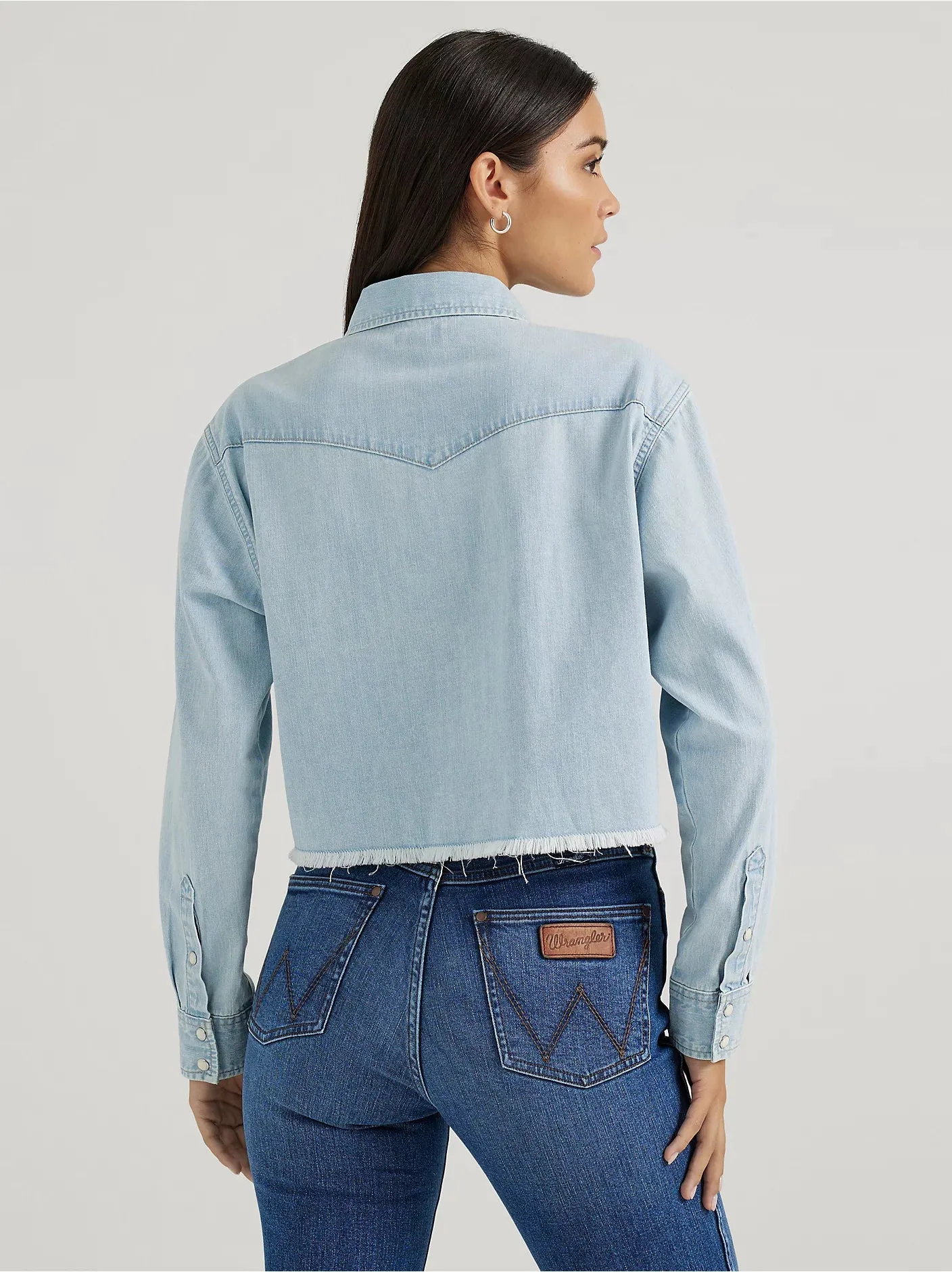 Women's Wrangler Cut-Off Denim Boyfriend Snap Shirt