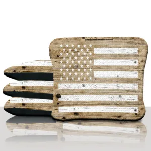 Wood American Flag Cornhole Bags
