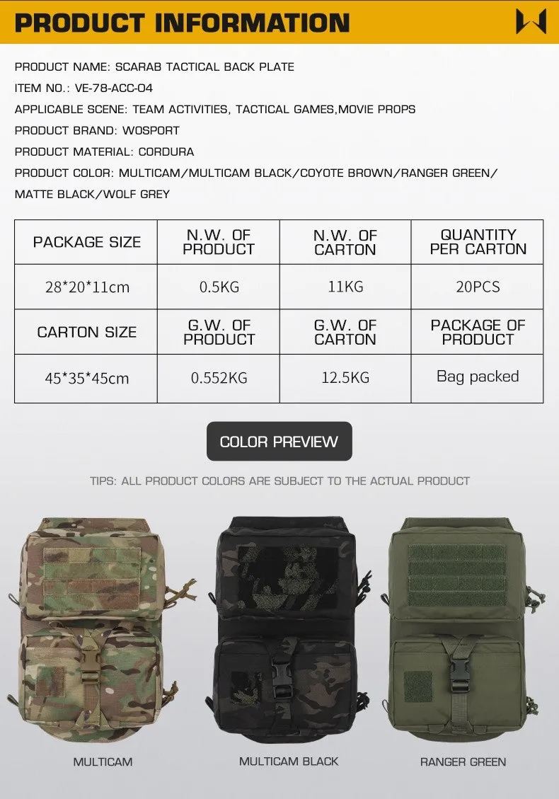 WST Scarab Tactical Molle Backplate - Ranger Green