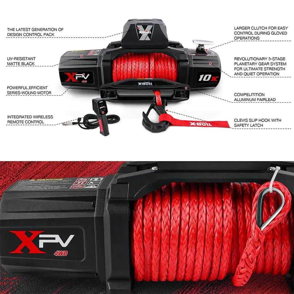 X-BULL Electric Winch XPV 10000 LBS 12V Synthetic Rope SUV Jeep Truck 4WD