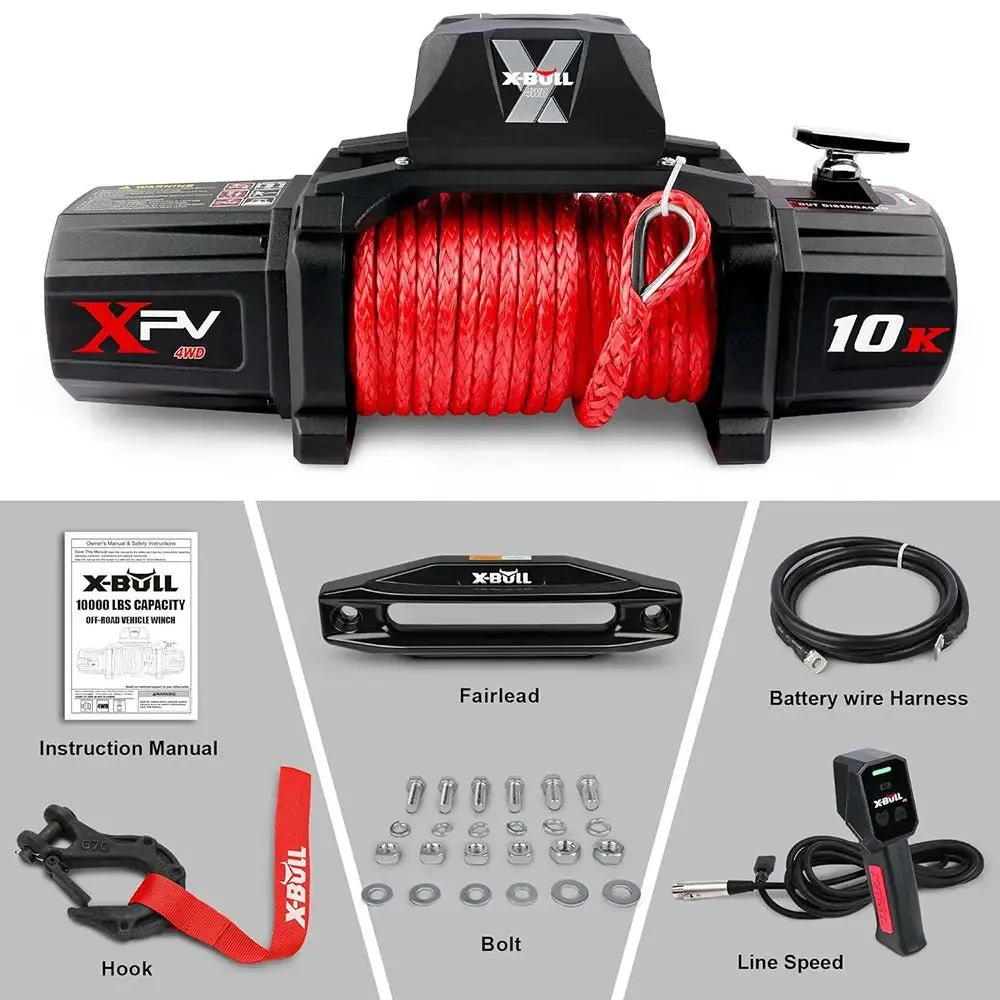 X-BULL Electric Winch XPV 10000 LBS 12V Synthetic Rope SUV Jeep Truck 4WD